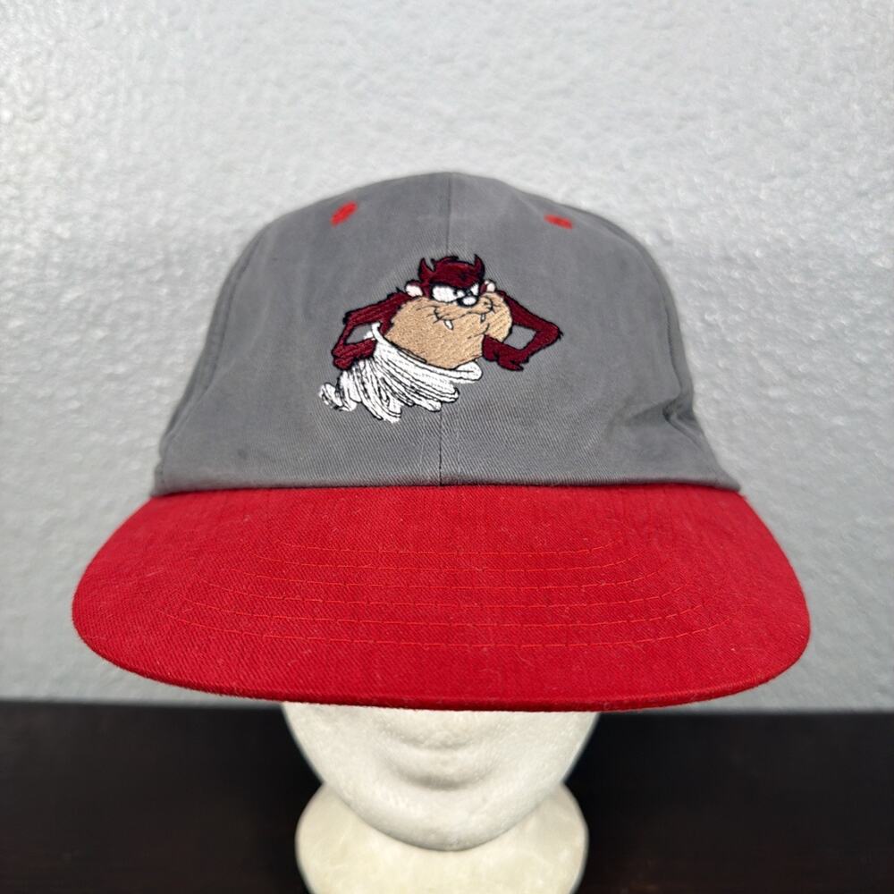 Vintage Looney Tunes Taz Tasmanian Devil Frito Lay Strapback Hat 90s Gray Red